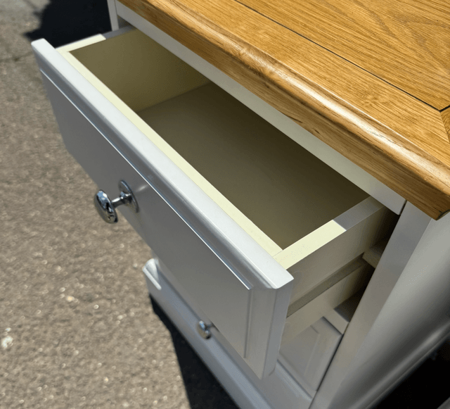 A Pair Of Oak Top Light Grey Bedsides