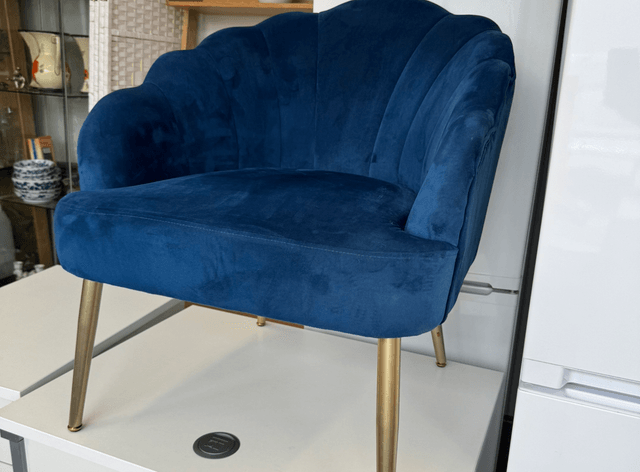 Navy Blue Velvet Scalloped Bedroom Chair