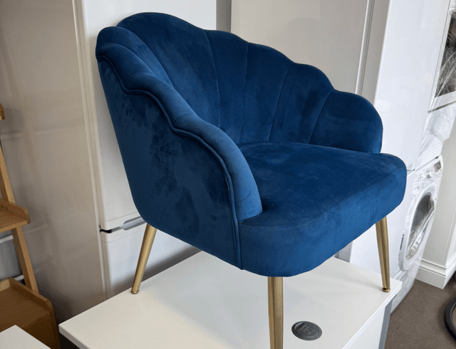 Navy Blue Velvet Scalloped Bedroom Chair