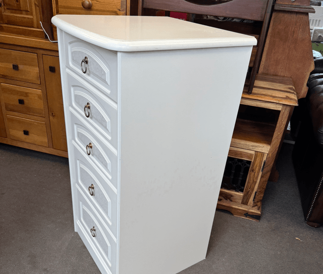 Solid White 5 Drawer Tallboy