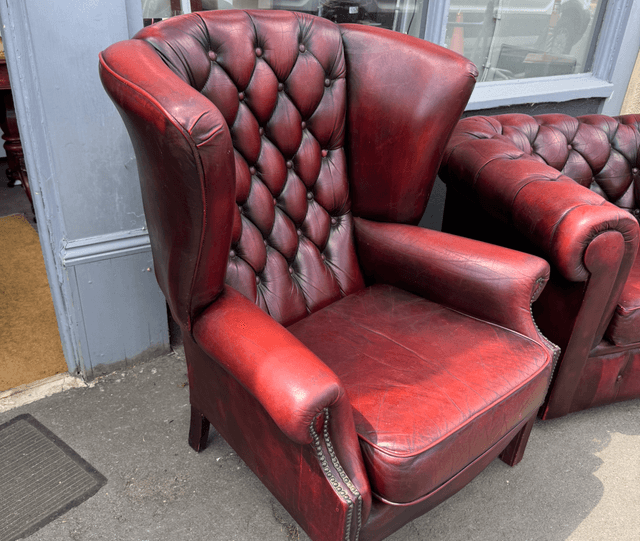 Oxblood Leather Wingback And Club Chair
