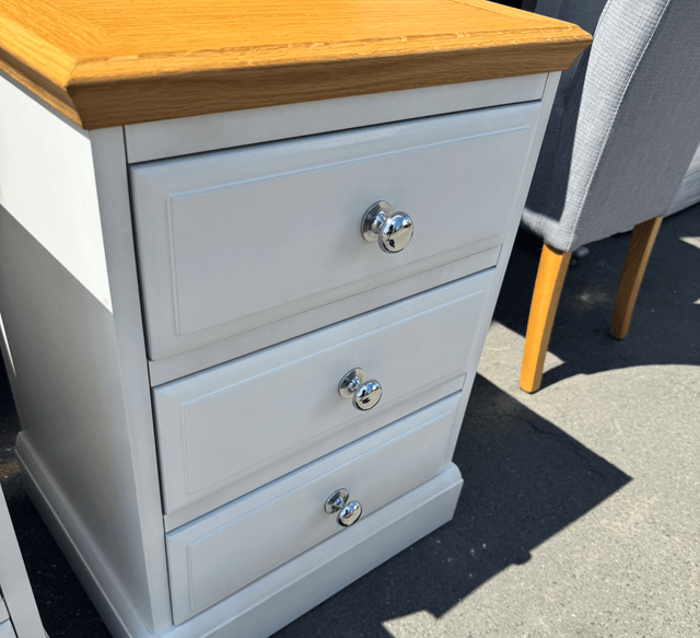 A Pair Of Oak Top Light Grey Bedsides