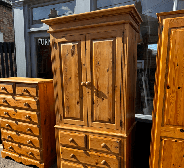 Large Solid Pine Wardrobe With Large Drawers