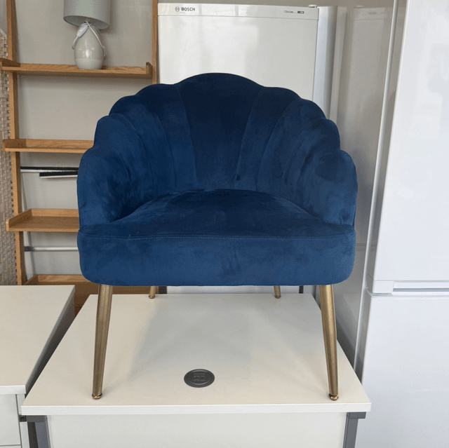 Navy Blue Velvet Scalloped Bedroom Chair