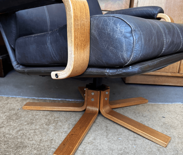 Mid Century Scandinavian Style Leather Swivel Chair