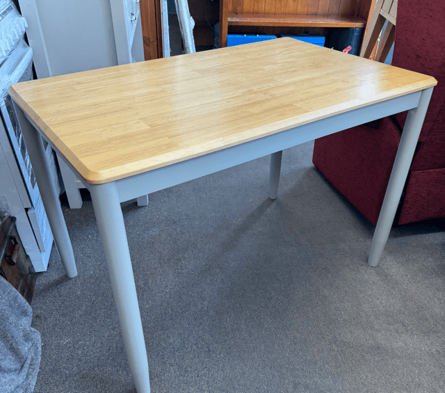 Modern Dining Table With Grey Legs And Light Wood Top