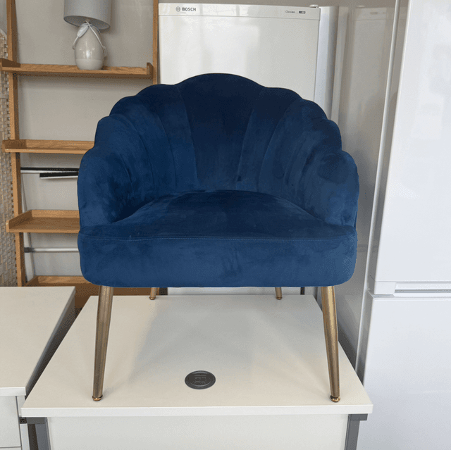 Navy Blue Velvet Scalloped Bedroom Chair